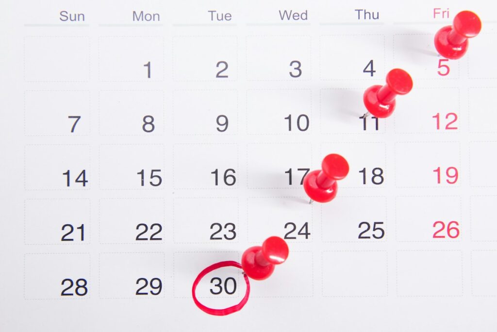 Calendrier de travail.